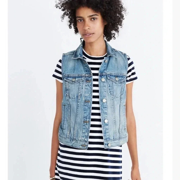 Madewell Button Up Sleeveless Denim Blue Jean Vest - Picture 1 of 6